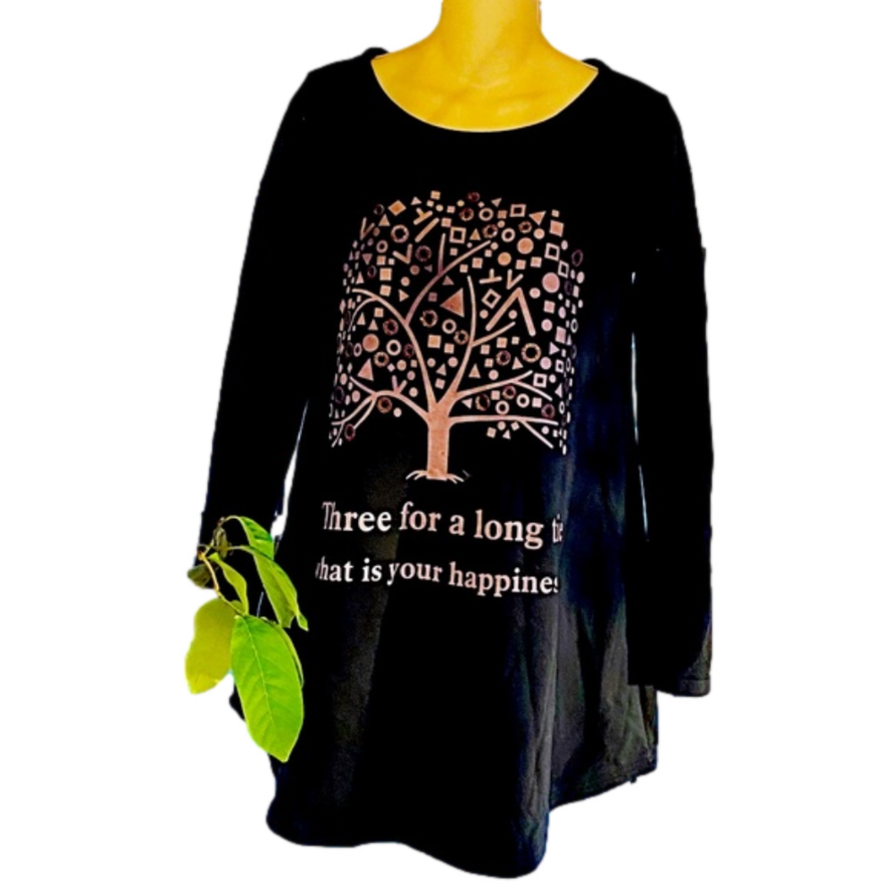 SUNNY SIDE - Black Long over side T-shirt